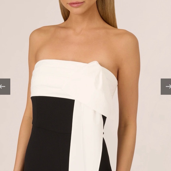 Adrianna Papell Colorblock Crepe strapless jumpsuit with bow. Size 10 - Picture 4 of 16